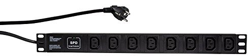 Faconet® 19 Profi Steckdosenleiste Kaltgeräte Buchsen 8 Fach IEC mit ÜSS bis max.10000A, 8 x Kaltgerätebuchsen C13, 250VAC, 50/60Hz / 10A, max.3500W, LED Statusanzeige, 19 Zoll Schrank Montage