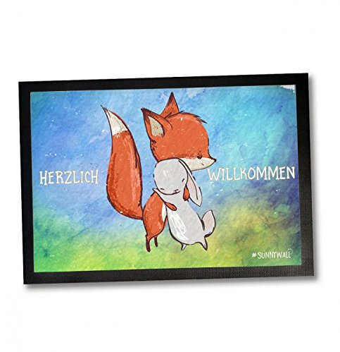 35 x 50 Fußmatte Fuchs und Hase Herzlich Willkommen Einweihungsgeschenk Geschenk für Einweihung Fußabtreter Türmatte