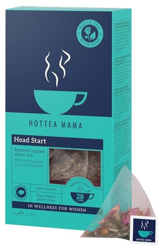 HOTTEA MAMA | Head Start | Beat The Caffeine Crash | Organic White Tea And Rose | 14 Whole Leaf Biodegradable Bags (28 Cups Of Tea)