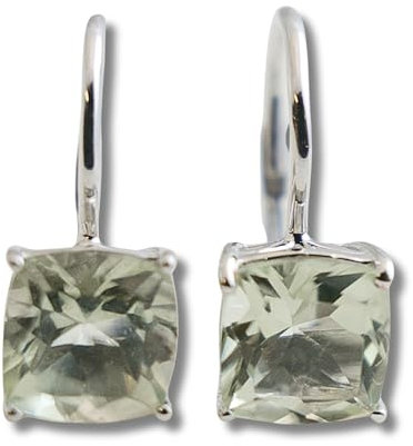 Kissenschliff grüne Amethyst Prasiolite 925 Sterling Silber Ohrringe - Natürlicher Edelstein - Geburtstagsgeschenk - Weihnachtsgeschenk - Handgefertigte Geschenkideen für Frauen (Silber)