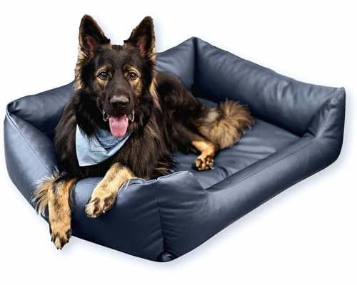 4L Textil Mario Wasserfestes Hundebett Aus Kunstleder - Hundekorb für Große und Mittelgroße Hunde - Hundesofa XXL Hundekissen (120x90 cm, Graphit)