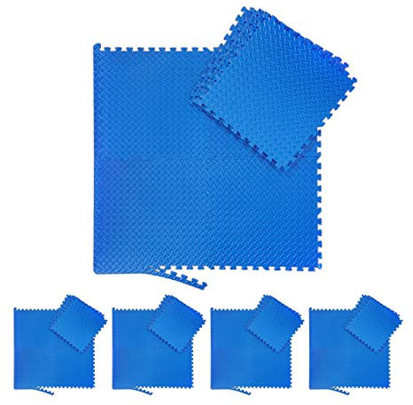 Relaxdays 40 x Bodenmatte, Schmutzmatten für Fitness & Fitnessgeräte, mit Randstücken, Eva, Fläche 15 m², BxT 60x60 cm, blau
