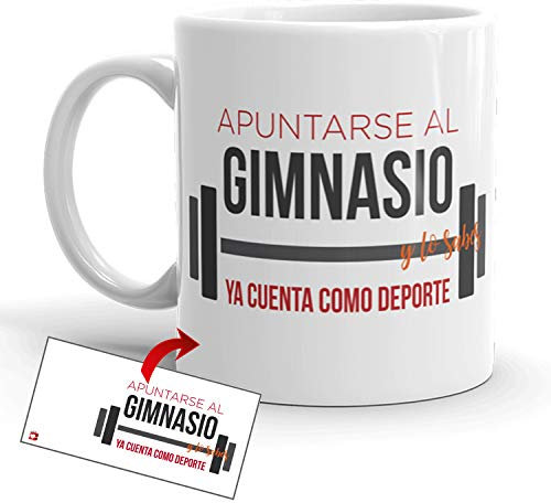 Kembilove Tazas de Desayuno Simpáticas – Tazas de Café Divertidas y Graciosas con Mensaje Apuntarse al gimnasio, ya cuenta como deporte – Tazas Originales de cerámica de 350 ml