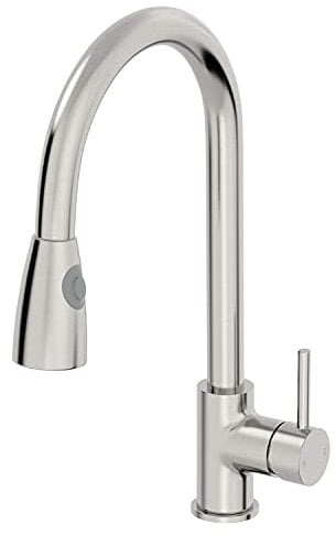 SÄUBER Kitchen Mono Mixer Tap Single Lever Pull Out Spray Spout Swivel Brushed Finish