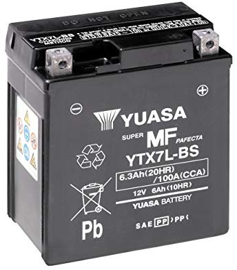 Batterie moto Yuasa YTX7L-BS - Sans entretien - 12 V 6 Ah - Dimensions: 114 x 71 x 131 mm compatible avec APRILIA RS4 125 2011-
