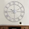 Maxstar Moderne römische Ziffern große Wanduhren,Vintage,Leichtes Tickende Runde Metall stille Wanduhr für Wohnzimmer,Küche,Schlafzimmer,Garten Dekor-Silber 40cm