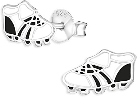 Monkimau Kinderohrringe Fussball Schuhe Ohrstecker aus 925 Sterling Silber schwarz weiß emailliert