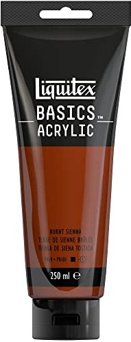 Liquitex 88700214 Basics - Acrylfarbe, monopigmentierte Künstlerpigmente, lichtecht, mittlere Viskosität, Archivqualität, seidenglänzender Finish, 250ml Tube - Siena Gebrannt