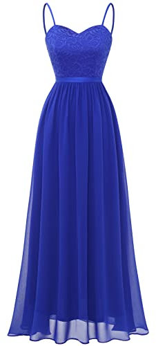 DRESSTELLS Abendkleid Damen Festlich Träger Kleider für Hochzeitsgäste Elegantes Ballkleid Lang Blau Brautkleid Standesamt Hochzeitgastkleider Royalblue XL