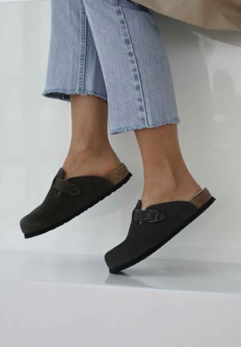 Original VITAFORM Clogs I Nubukleder-Pantoletten für Herren in Schwarz I Größe 40 I Langlebig & gelenkschonend mit Korkfußbett & Velourslederbezug I Echtes Wildleder I Echte Handwerkskunst