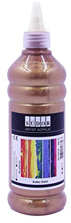 PINTURA ACRÍLICA 500 ml - Pintura altamente pigmentada. Pintura de artista para madera, piedra, lienzo, papel, tela, cuero, metal, colada. pintura para todo uso (dorado (Aztec))