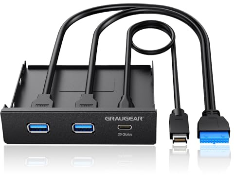 GRAUGEAR 3.5 Inch Front Panel USB Hub, Internal USB Hub with 20Gbps USB3.2 Gen2 USB-C and USB 3.0 Ports, USB3.2 Type-E Key-A 20-Pin Header & USB3.0 Header Required, Fits 3.5 PC Computer Case [G-MP01]