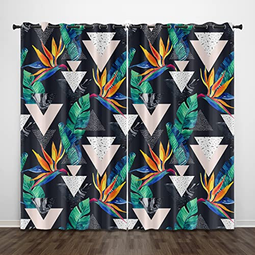 Verdunklungsvorhänge Dreieckige Papageienblätter Scheibengardinen Vorhänge Wohnzimmer Vorhang Schlafzimmer Verdunkelungsvorhang Vorhänge Blickdicht Gardinemit Ösen Schallschutz Curtains 2x140x160cm