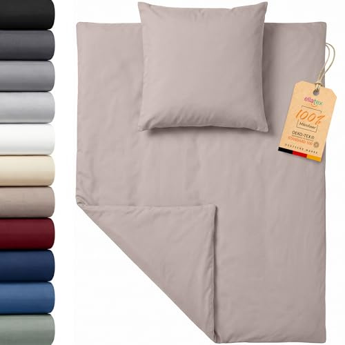 EllaTex Premium Mikrofaser Bettwäsche 135x200 + 80x80 cm – weiches Bettwäsche Set mit Reißverschluss, Farbe: Taupe