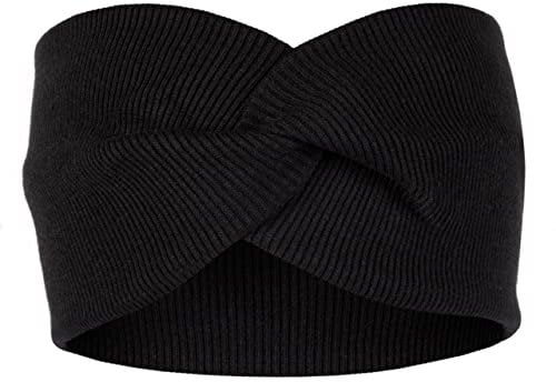 HEYO Stirnband Mädchen Haarband Elastisch Verdreht Kopfband aus Baumwolle Feinripp Optik (Schwarz)
