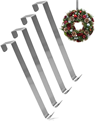 Stephans Möbelbörse 4x Edelstahl Kranzhalter für Türkranz - Türhaken für Kranz - Weihnachtskranz aus Metall - Haken Garderobe Kleiderhaken - Aufhänger für Haustür - innen und außen - 27cm