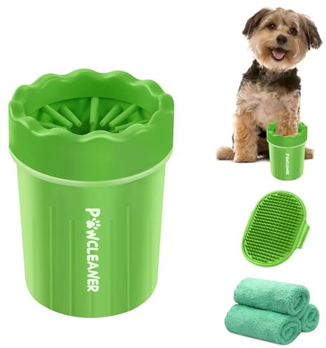 Comotech Dog Paw Cleaner, Portable Dog Paw Washer Pet Cleaning Silicone Brush with 3 Absorbent Towel, Pet Foot Cleaner for Small Breed Dogs(Green)