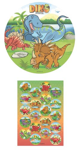 Dekozauber24 Essbarer Tortenaufleger Dino 20cm + 20x Muffinaufleger je 3,4cm, vegetarisch, zuckerfrei, essbares Tortendeko Set für den Kindergeburtstag mit Dino Motto, Muffin Deko essbar