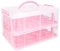 VIDETOL Cupcake Carrier with Handle, 2 Tier Plastic Baking Cupcake Boxes, 24 Muffin Stackable Cake Caddy for Home Party and Travel Use, 36x26x23cm, Pink