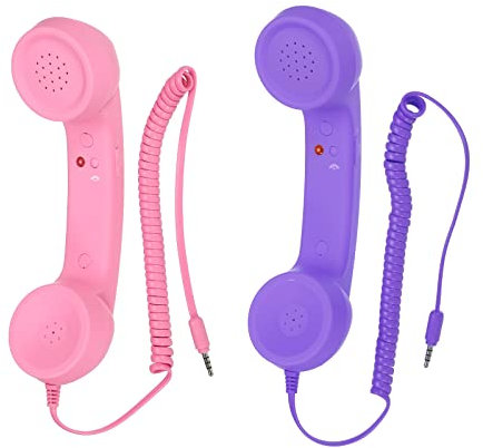 sourcing map 2 Pack 3.5mm Retro Telephone Handset Telephone Receiver MIC Microphone Speaker Anti Receivers for Microphone Speaker Pink,Purple
