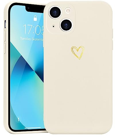 Wirvyuer Compatible with iPhone 13 Case Cute Heart Pattern Protective Shockproof Soft Slim Silicone Phone Case for Women Girls, Beige