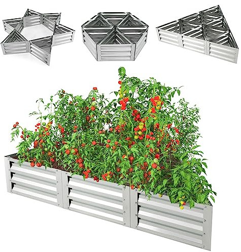 Relax4life - Jardinera con patas triangulares (150 x 150 x 30 cm, 6 bandejas, bandeja de huerto sobre patas exterior, modular de metal galvanizado con base abierta para verduras y hierbas flores