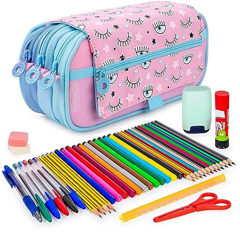 ColePack Design - Set aus Dreifach-Schulmappe mit 3 Reißverschlüssen und Schulbedarf der Top-Marken Enthalten (Eyes)