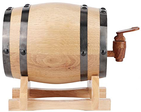 1L Holz-Weinfass-Fass, Mini-Holzfass, Tragbares Whiskyfass, Haushalts-Weinfass aus Eichenholz, Whiskyfassbehälter mit Wasserhahn für Heimbrauer, Brennerei,(1L-primärer schwarzer Reifen)