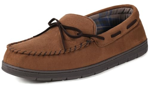 ULTRAIDEAS Men's Luke Microsuede Moccasin Slippers with Tie Indoor Outdoor Gift for Father