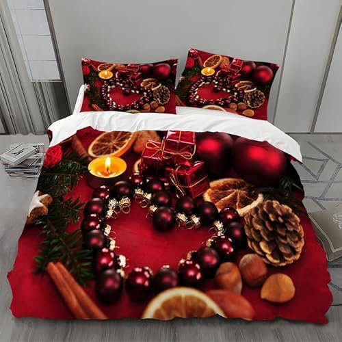 LANSHAN Bettwäsche 140x200 Korn Bettwaesche Roter Tannenzapfen Weich Atmungsaktiv Mikrofaser Bettwäsche Set mit Reißverschluss 1 Bettbezüge und 2 Kissenbezüge 80x80 cm
