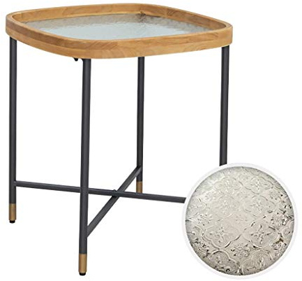 IMYOGI Exquisiter Couchtisch, einfacher Wohnzimmer-Beistelltisch, quadratischer Retro-Beistelltisch aus Glas, Nachttisch aus massivem Holz (Farbe: C)