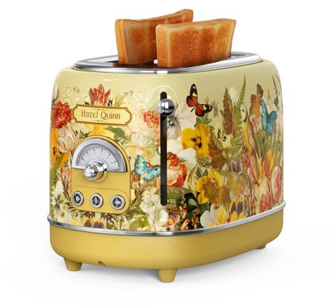 Hazel Quinn X Eduardo Recife Collaboration 2-Slice Retro Toaster, 6 Browning Levels, 3 Functions-Defrost/Reheat/Cancel, Removable Crumb Tray for Easy to Clean, 1.5 Inches Extra Wide Slots