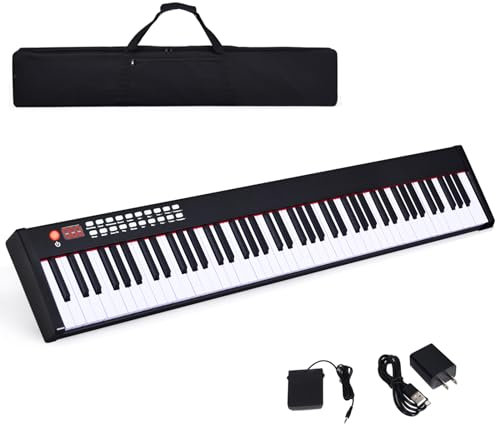 KOMFOTTEU Digitales Piano 88 Tastatur, Elektroklavier mit Bluetooth MIDI USB, elektronisches Klavier, Digitale Keyboard tragbar 128 Rhythmen Digitalpiano Set für Kinder Anfänger (Schwarz)