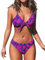 CUPSHE Damen Bikini Set V Ausschnitt Knoten vorne Bikini Low Waist Crossback Bademode Zweiteiliger Badeanzug Swimsuit Blau/Magenta M