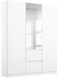 Rauch Möbel Nidda, Drehtürenschrank mit 2 Schubkästen, 1 Spiegeltüre, Kleiderschrank weiß, Garderobe, 3-türig, grifflos mit Push-to-Open-Funktion, Farbe Alpinweiß, 136x197x54cm