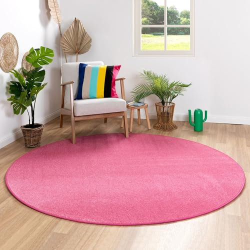 Steffensmeier Kurzflor Teppich Ibiza - Rund | Rund | Wohnzimmerteppich | modern | strapazierfähig und pflegeleicht | Pink | Größe: Ø 80 cm