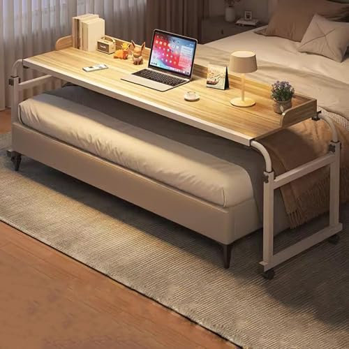 ZHFASDS MobilitäTstisch üBer Dem Bett，HöHen Und Breitenverstellbar Rollender Laptop-Schreibtisch Rollender Medizinischer Tisch üBer Bett Computertisch Mit Rollen üBerbett-Schreibtisch(Color:Holz)