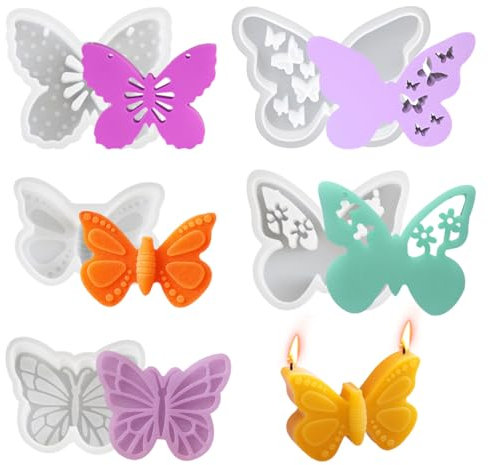 DIYBravo 5 Pcs Butterfly Candle Mold 3D Butterfly Resin Molds Animal Silicone Mold Soap Mold Art Decor Home Ornament Epoxy Resin Casting Mold for Aromatherapy Candle Craft Soap DIY