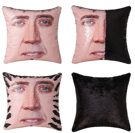 LERICG Nicolas Cage Pailletten-Kissenbezug, Schwarz