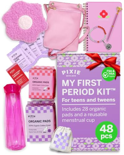 Mein Erste-Periode-Set – Starter-Kit für Mädchen mit Binden für Teens & Tweens – Inkl. Zykluskalender, Armband, Trinkflasche & Schlafmaske – Diskret & liebevoll verpackt