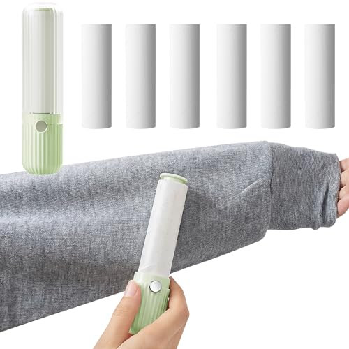 TNSLAND 7 Stück Fusselrolle Kleidung Nachfüllpack mit 1 Abroller Fusselrollen Wiederverwendbare Tierhaare Extra Klebrige Lint Roller Tragbarer Reise für Kleidung Sofa Bett Tierhaare und Teppich