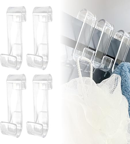Fengxunzmm 4 Piezas Gancho de Radiador Baño, Ganchos de Toalleros de Baño, Colgador de Toallas para La Ducha, Gancho de Toallero Ducha, para Baño, Cocina (Transparente)