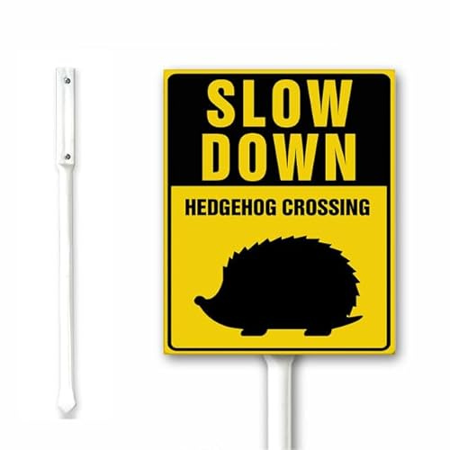 Panneau de cour Slow Down - Hérisson avec piquets - 20 x 30 cm - En aluminium - Pour rue, jardin, pelouse - Robuste et résistant - Antirouille - Montage facile