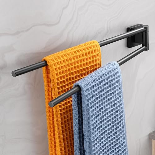 Dvocel Handtuchhalter Schwenkbar 2-armig Handtuchhalter Bohren aus 304 Edelstahl Handtuchhalter Wand Schwarz Matt Wandmontage Handtuchstange für Bad und Küche