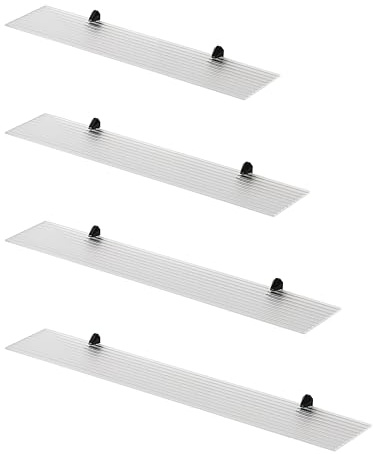 HOOZ Glas Wandregal 100cm Klarglas geriffelt - 30-100 cm - Badezimmer Regal aus Glas - 6mm Glasscheibe aus ESG Sicherheitsglas - Wandboard an Metallhaltern Montiert, Duschablage Badezimmer Wandregal