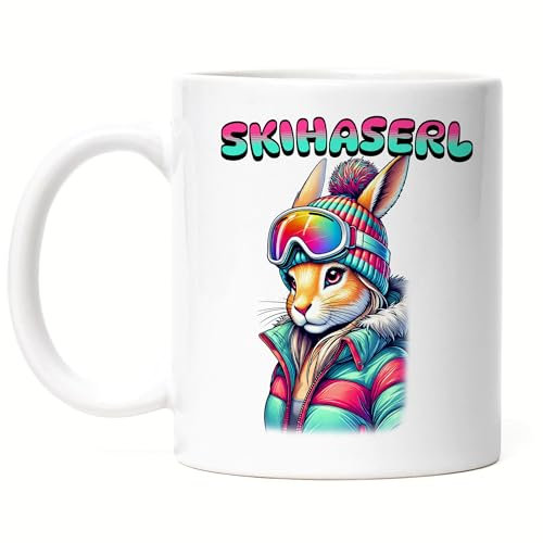 Hey!Print Skihaserl Tasse weiß Ski Winter Hase Alpenlustig Retro
