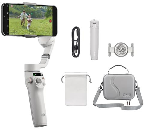 DJI Osmo Mobile 6 mit Leder Aufbewahrungs, 3-Achsen-Handy-Gimbal, Objektverfolgung, integrierter Verlängerungsstab, tragbar und faltbar, Android- & iPhone-Gimbal, Vlogging-Stabilisator, Platinum Grau