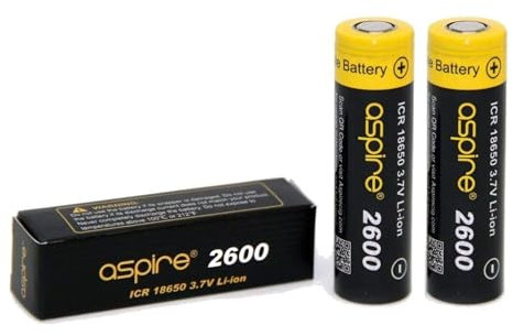 TVDC Aspire 2600mAh 18650 Battery - 2 Pack with Protective Plastic Case for E-Cigarettes, Vape Mods & Sub Ohm Kits, also for Torch, Handheld Devices 2ml Cartridge No Nicotine