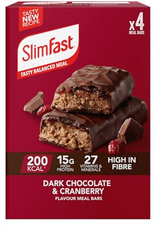 SlimFast Snack Bar • Dark Chocolate & Cranberry Flavour • 4 x 60g Bars