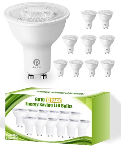 Rumicet Ampoules LED GU10 5W, Equivalent 50W, Lot de 12, 550LM 6000K Blanc Froid, Angle de Faisceau 120°, Non Dimmable, Haute Efficacité Énergétique, Protection des Yeux pour Chambre, Salon et Cuisine